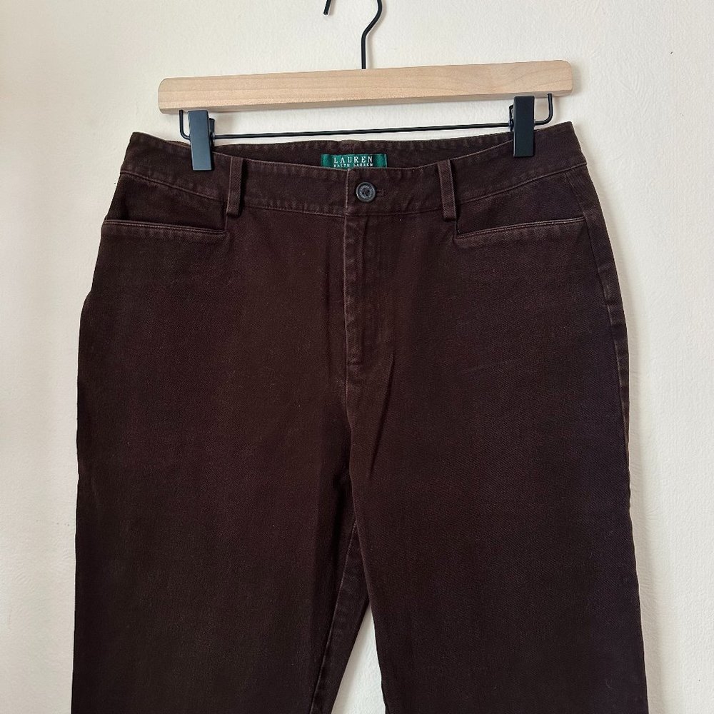 Lauren Ralph Lauren Adelle Pant Straight Leg Preppy Trousers 8 Chocolate Brown